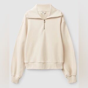 COS Cotton Fleece 1/2 Zip Cream Mockneck Sweater Sweatshirt Size XS 4 Minimalist